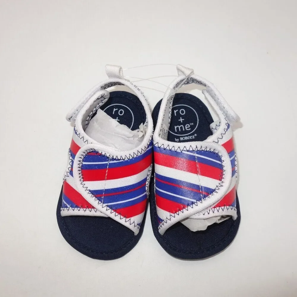 NEW Baby Ro+Me by Robeez Red White Blue Patriotic Sandals 6-12 Months